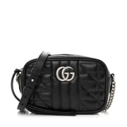 Gucci Calfskin Matelasse Aria Mini GG Marmont Chain Shoulder Bag Black #A43654