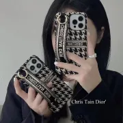 Christian Dior iPhone 13/ Phone 13 Pro /Phone 13 Pro Max /Phone 12 / 11 Fabric Embroidered Wrist Strap Half Case #999925251