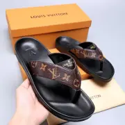 Men Louis Vuitton Slippers Casual Leather flip-flops Double leather high quality outsole wear resistant #9874785