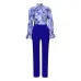 Loose large size casual printed long-sleeved shirt wide-leg pants two-piece set #A21706