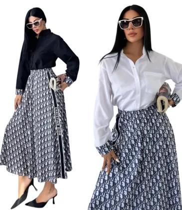 Dior Long-Sleeve Shirt with CD Print Maxi Skirt #A46535